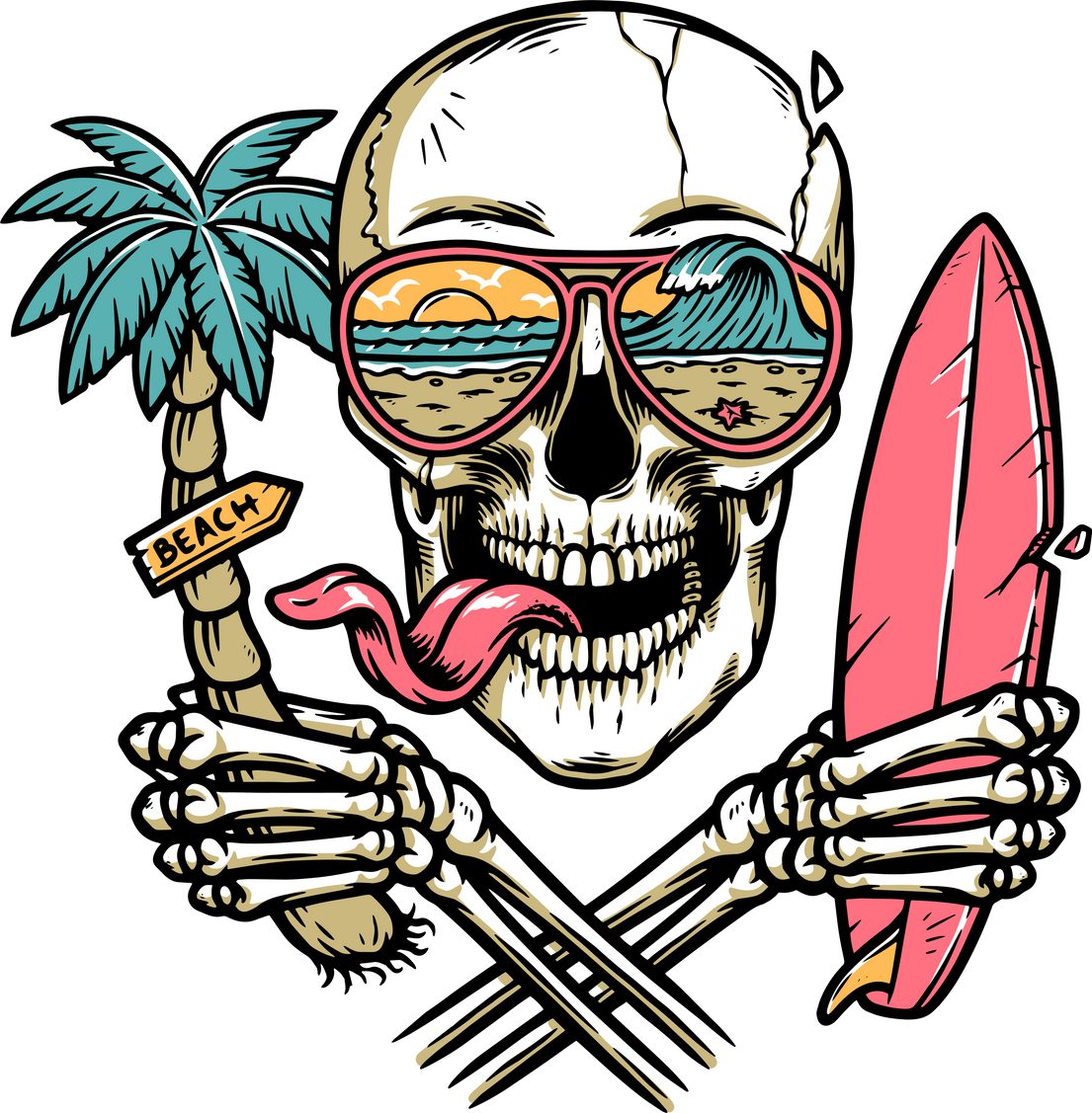 skull glasses with beach view
